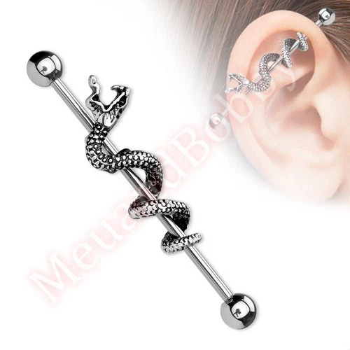 14G 38mm Snake Industrial Barbell Ear Ring Bar Body Piercing Jewellery
