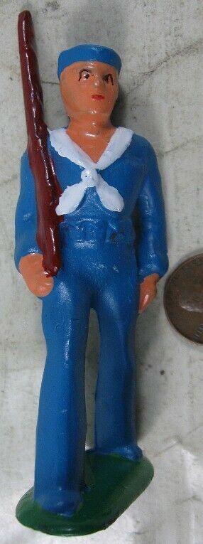 Vintage Barclay Manoil Soldier Navy Marine in Blue Marching With
