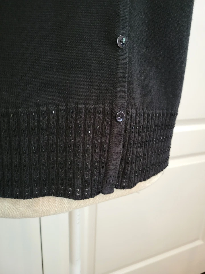 Cárdigan suéter negro Rena Rowan para mujer talla pequeña brilla en la parte inferior vintage Foto 2 de 4