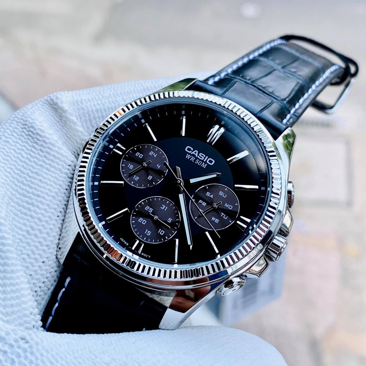 Casio MTP-1375L-1A Black Dial Analog Black Leather Quartz Men's