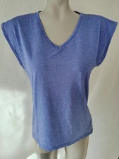 Reebok Blue Striped V Neck Cap Sleeve Women's Top T Shirt Size S