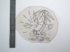 vtg 1960s 70s Tattoo Flash acetate stencil Island Scene signed v8 OC2