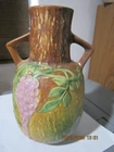 Roseville Wisteria Vase 638-9 brown ,purple, green 2 handle factory lable