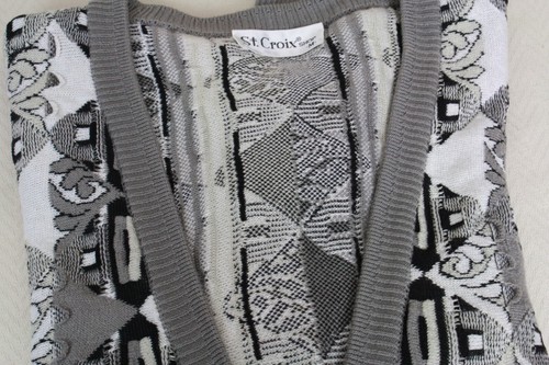 ST. CROIX Men Cardigan Sweater Abstract Design In Beige Black Taupe Cotton Blend - Picture 11 of 11