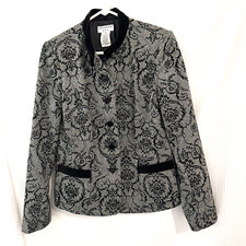 Covington Womens Metallic Black Gray Velvet Blazer Suit Jacket Size 10