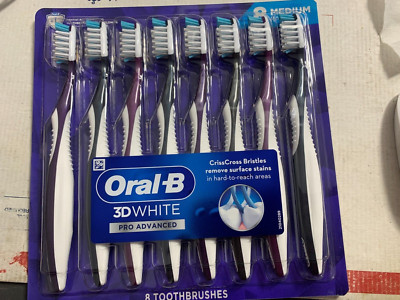 Oral-B 3D White Pro Advanced Toothbrush soft Criss Cross Bristles, 8-PACK