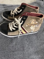 Polo Ralph Lauren Boys Youth Sz 2 Solomon Bear Hi Top Sneaker Shoes Gray Preppy