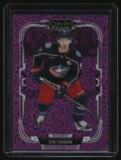2025-26 O-Pee Chee Platinum Violet Pixels Kent Johnson /299Columbus Blue Jackets