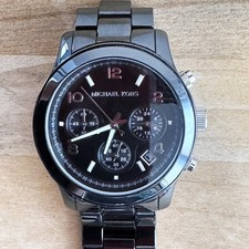 MICHAEL KORS MK5162 Black Ceramic Chronograph Quartz Watch working w broken band