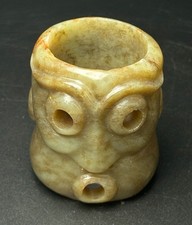 2.4'' Chinese Hongshan Culture Old Jade Carving people Face mask amulet pendant