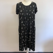 Gudrun Sjoden Dress Size Medium Black Floral Pattern Pockets Organic Cotton