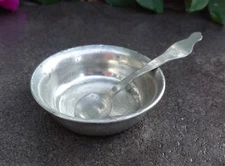 Round Pewter Open Salt Dip, Cellar, Dish and Matching Spoon!