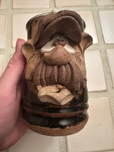 Vintage Ugly Funny Face Mustached Man Mug Mahon? Stoneware Art Pottery Signed