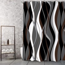 Modern Abstract Brown Black Grey Striped Shower Curtain 72 x 72 Waterproof Art