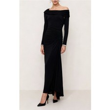 Mac Duggal One Shoulder Bewjewled Cuff Sleeve Gown Black Sz 4