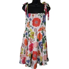 Womens Summer Dress Size L Bright Floral Statement Flouncy Tie Festival Party 