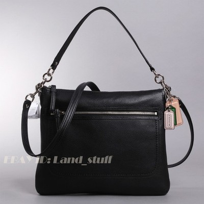 Coach Poppy Perri Hippie Black Pebbled Leather Crossbody Shoulder Bag Hobo