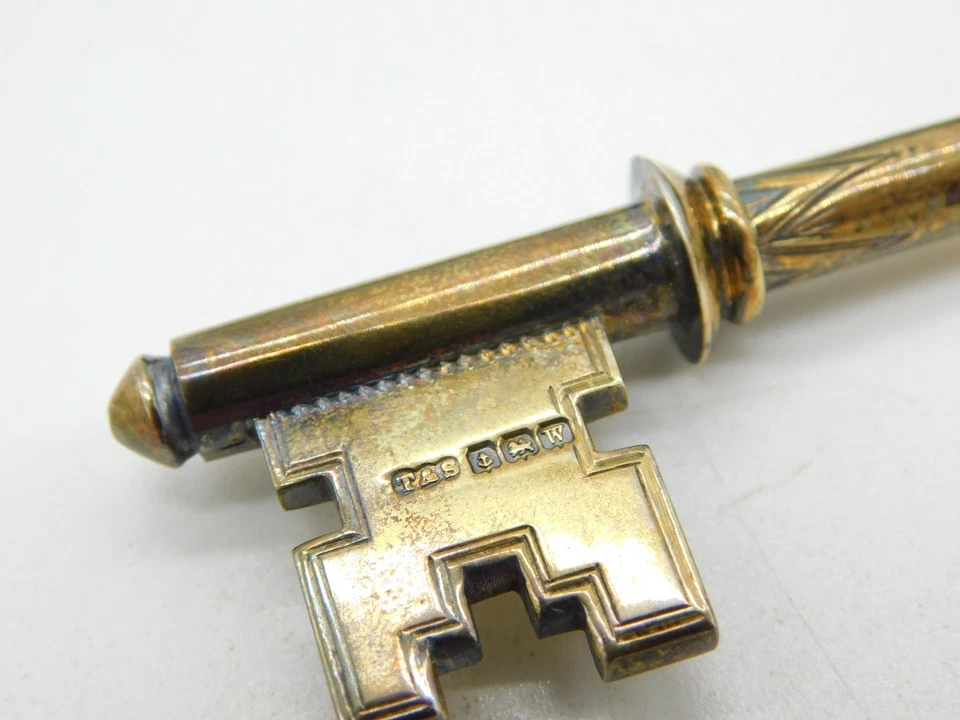 Презентационный ключ на дверь из стерлингового серебра в коробке антикварный 1921 г. Бирмингем деко - Изображение 4 из 4