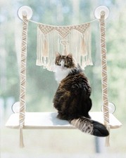 Cat Window Perch Macrame Cat Hammock Boho Wall Mounted Pet Resting Seat Bed f...
