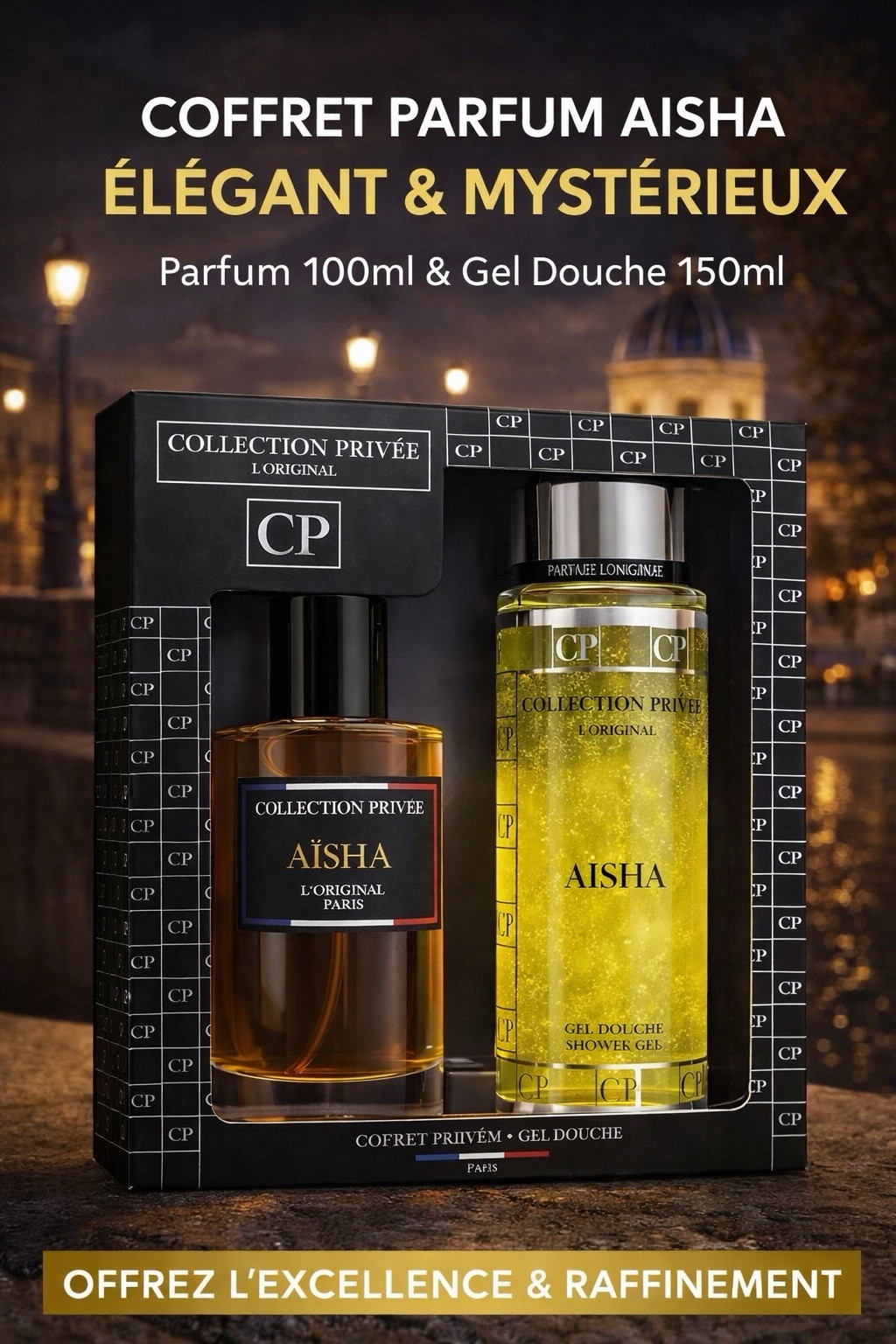 Coffret parfum Aisha avec gel douche Collection Privée | Idée cadeau prestige mixte