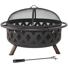 36 in Crossweave Steel Fire Pit with Screen, Poker, and Cover by Sunnydaze