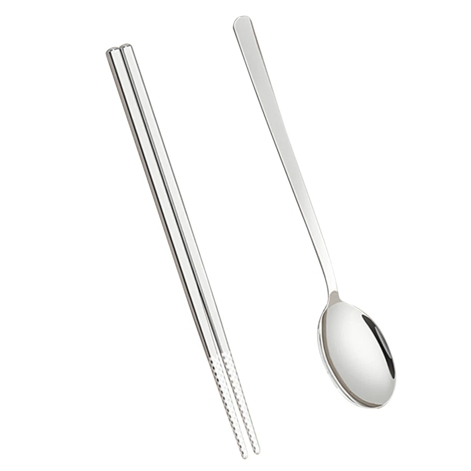 (Cream-Colored) Spoon And Chopsticks Set With Travel Case Stainless Steel - Image 3 of 4