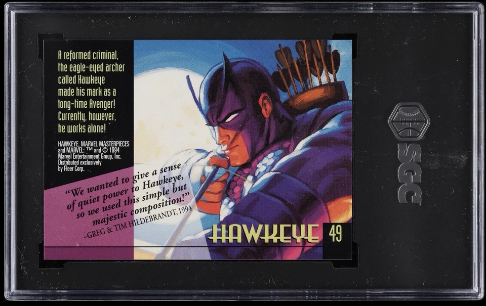 1994 Marvel Masterpieces HAWKEYE GOLD FOIL SIGNATURES #49 SGC 9.5 MINT+ - Image 2 of 2