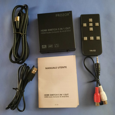 PROZOR- HDMI Switch- Audio Konverter 4K 3D Umschalter-Audio Extraktor 5x1- Fernb