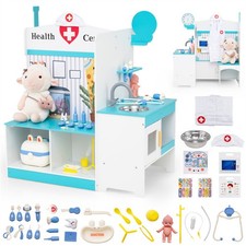 Wooden Kids Doctor Medical Station Playset 27PCS Tools with ECG Monitor Ages 3-6