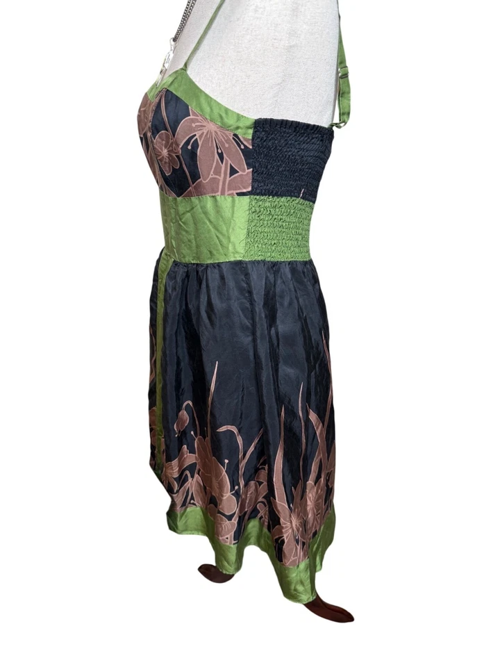 Anthropologie Hype Silk Milkmaid 婴儿娃娃黑色和绿色花卉连衣裙 0 童话 — 第 4/4 张图片