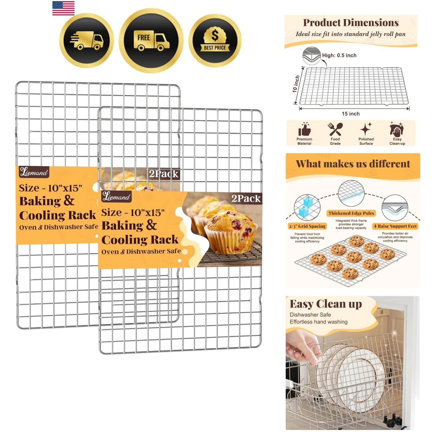 Cooling Racks for Cooking and Baking - 2 PCS 10" x 15" Grid Wire Baking Rack ...
Opens in a new wind