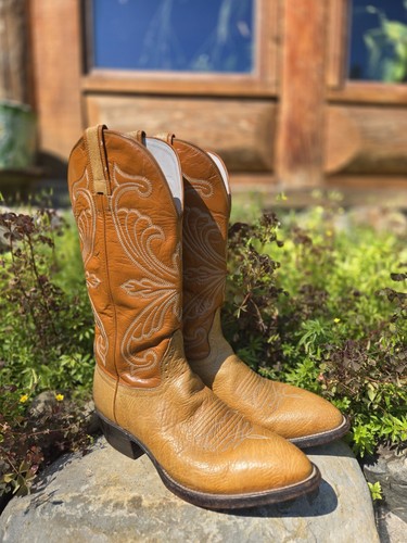 Vintage karamell orange gelb Leder Cowboystiefel Herren 8,5 Damen 9,5/10