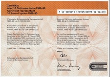 3 x Schweizerische Bankgesellschaft Z&uuml;rich, 1985 (10 Optionsscheine 1986-90)