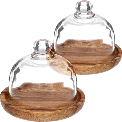 2 Sets Mini Glass Dessert Dome with Base, Small Cake Stand with Glass Dome, 3...