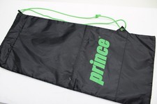 PRINCE SINGLE PADDED TENNIS RACQUET DRAWSTRING BAG/COVER. BLACK/GREEN