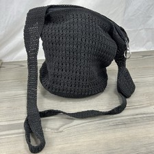 Vtg. Sack Purse Black Macrame Crochet Late 90 s Boho Bohemian Hippie Unbranded