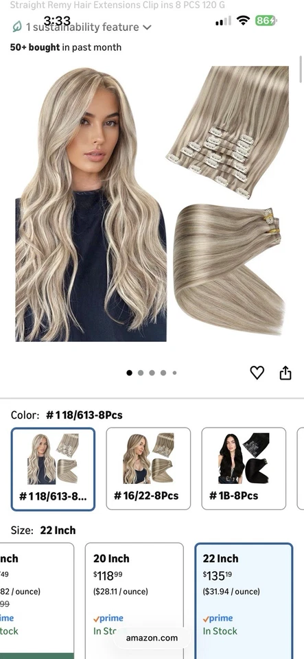 Full Shine REAL Human Hair Extensions 22inch  Ash Blonde X002MG530X - Image 3 of 3