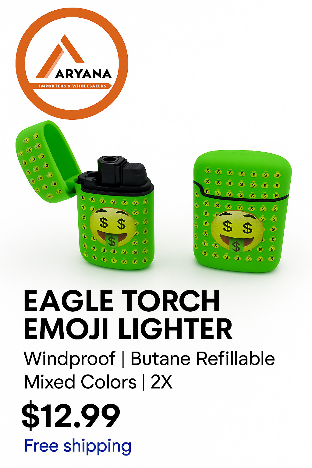 | Windproof | Butane Refillable | Mixed Colors | 2x