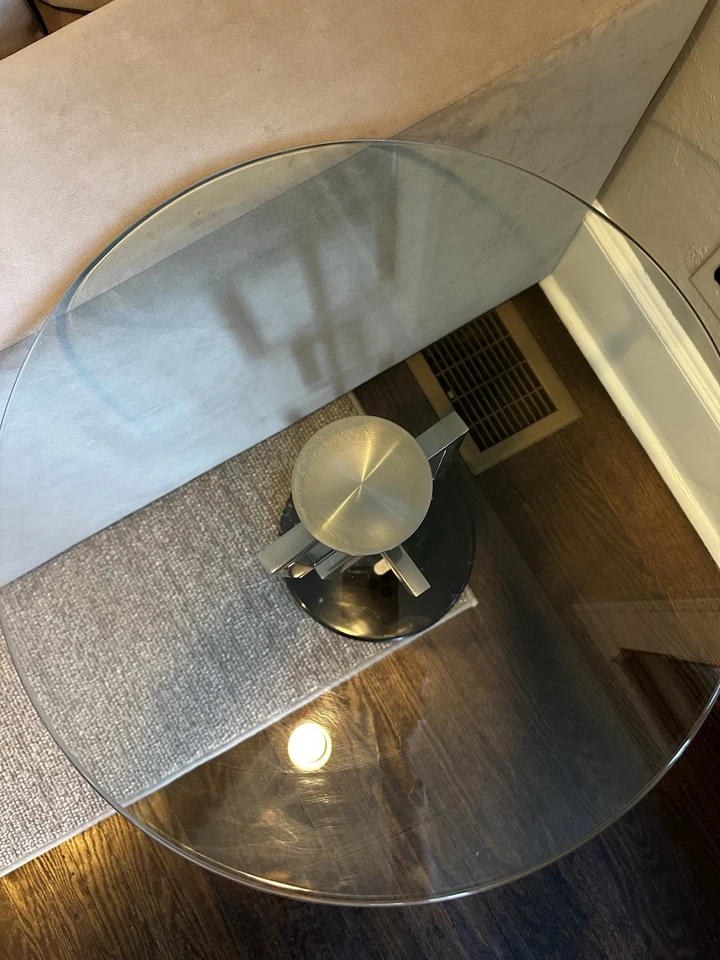 Mesa auxiliar vintage Jeff Mehringer arte escultural vidrio cromado MCM mármol Foto 3 de 4