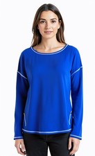 Tops Women's Blue Solid Loose Binding Button Irregular Edge T-shirt Long XXL