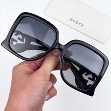 Gucci Women Sunglasses Black Grey Gradient Oversized Square GG1326S 001 NEW