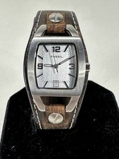 Fossil Ladies Stainless Steel Tonneau-Shaped Leather Band Watch JR8130
