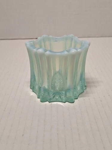 Fenton Aqua Opalescent Paneled Six Sided Candle Holder.