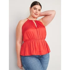 Old Navy NEW Satin High-Neck/Halter Peplum Blouse Top Lava Flow Women's 3X Plus