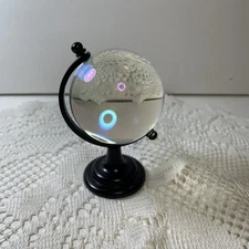Mini Round Clear Iridescent Glass World Globe Black Stand Decor Gift