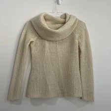 Vintage Mohair Wool Blend Open Knit Sweater Cowl Neck Cream Make in Hong Kong