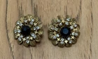 Vintage Signed Miriam Haskell Gold Tone Rhinestone Clip-On Earrings As-Is