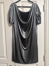 Silver Polyester Top Or Mini Dress With Ruching Size XL