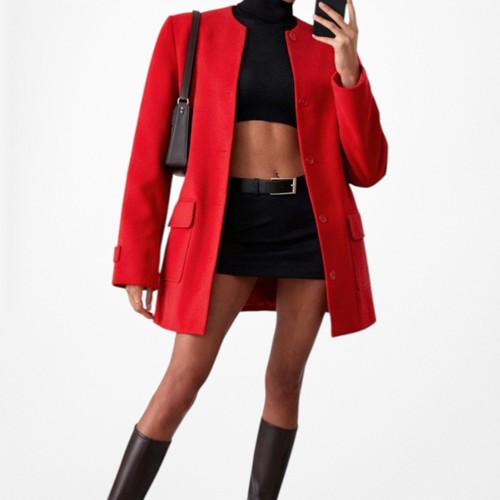 Vintage Y2K Orange Red Padded Shoulder Oversized Long Blazer Jacket Size S/M - Picture 1 of 6