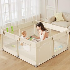 Uanlauo Beige Small Baby Playpen - 47x47in for Babies and Toddlers Safe Indoor